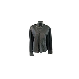 VTG Santa Fe Black Leather V Neck Wool Blend Sweater  Pullover M